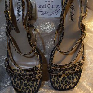 Leopard Print Strappy Chunk Heel Shoes By Windham, Size 10
